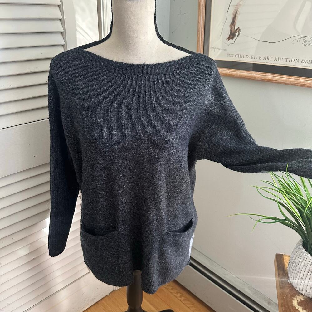 ABERCROMBIE FITCH Sweater Womens Medium Gray Pullover Boatneck Pockets Relaxed